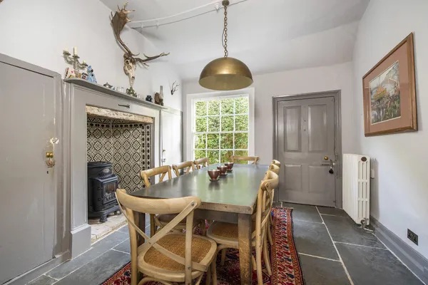 17th Century Dining Room Renovation - Tiles Mandarin Stone, Paint Farrow and Ball, Lighting Jim Lawrence